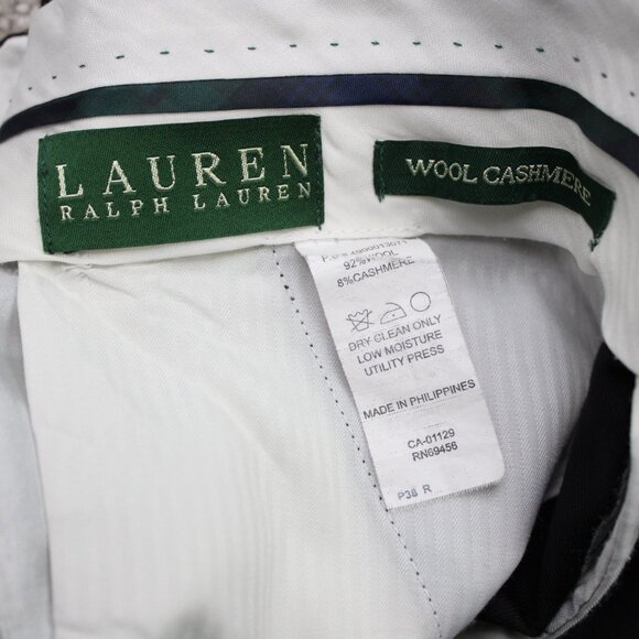 LAUREN Ralph Lauren Pants Mens 38x32 Black Wool/Cashmere Flat Front Cuffed - Picture 10 of 12